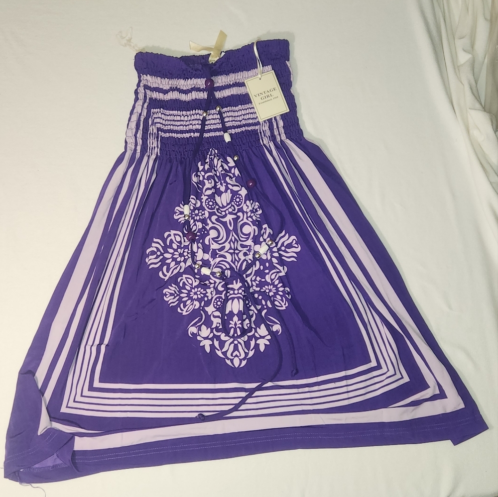 Purple Vintage Girl Brand Strapless Bohemian Casual Mini Beach Cover-ups Dress